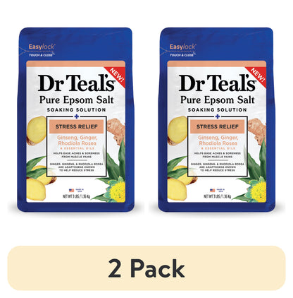 (2 Pack)  Epsom Salt Magnesium Soak, Stress Relief with Ginseng & Ginger, 3 Lbs