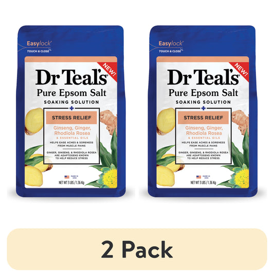 (2 Pack)  Epsom Salt Magnesium Soak, Stress Relief with Ginseng & Ginger, 3 Lbs