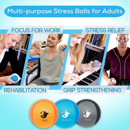 Hand Therapy Exercise Stress Ball Bundle - Tri-Density Stress Balls for Adults & Grip Strengthening