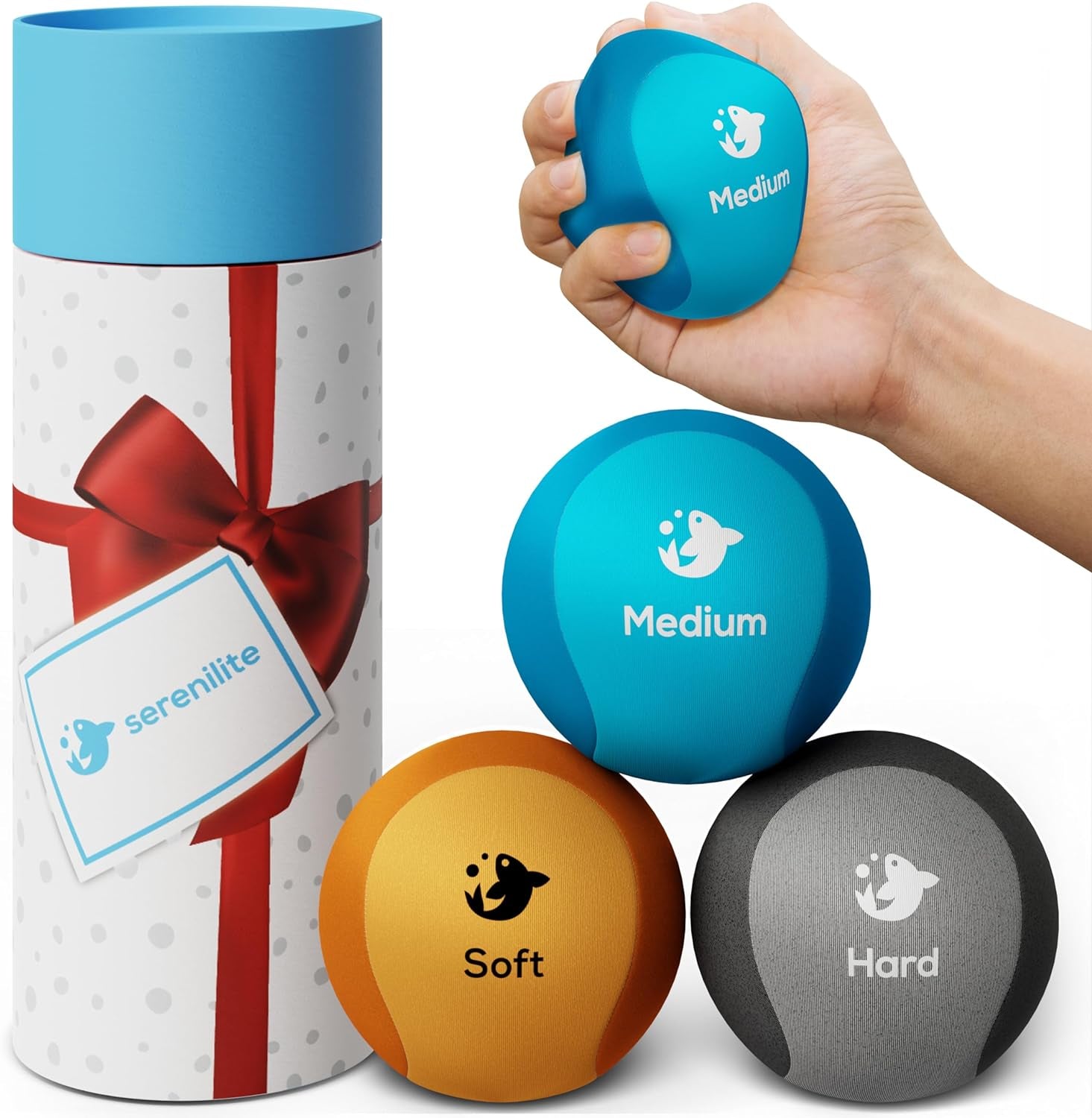 Hand Therapy Exercise Stress Ball Bundle - Tri-Density Stress Balls for Adults & Grip Strengthening