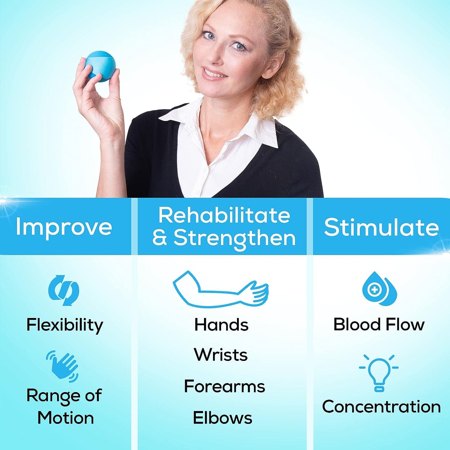 Hand Therapy Exercise Stress Ball Bundle - Tri-Density Stress Balls for Adults & Grip Strengthening