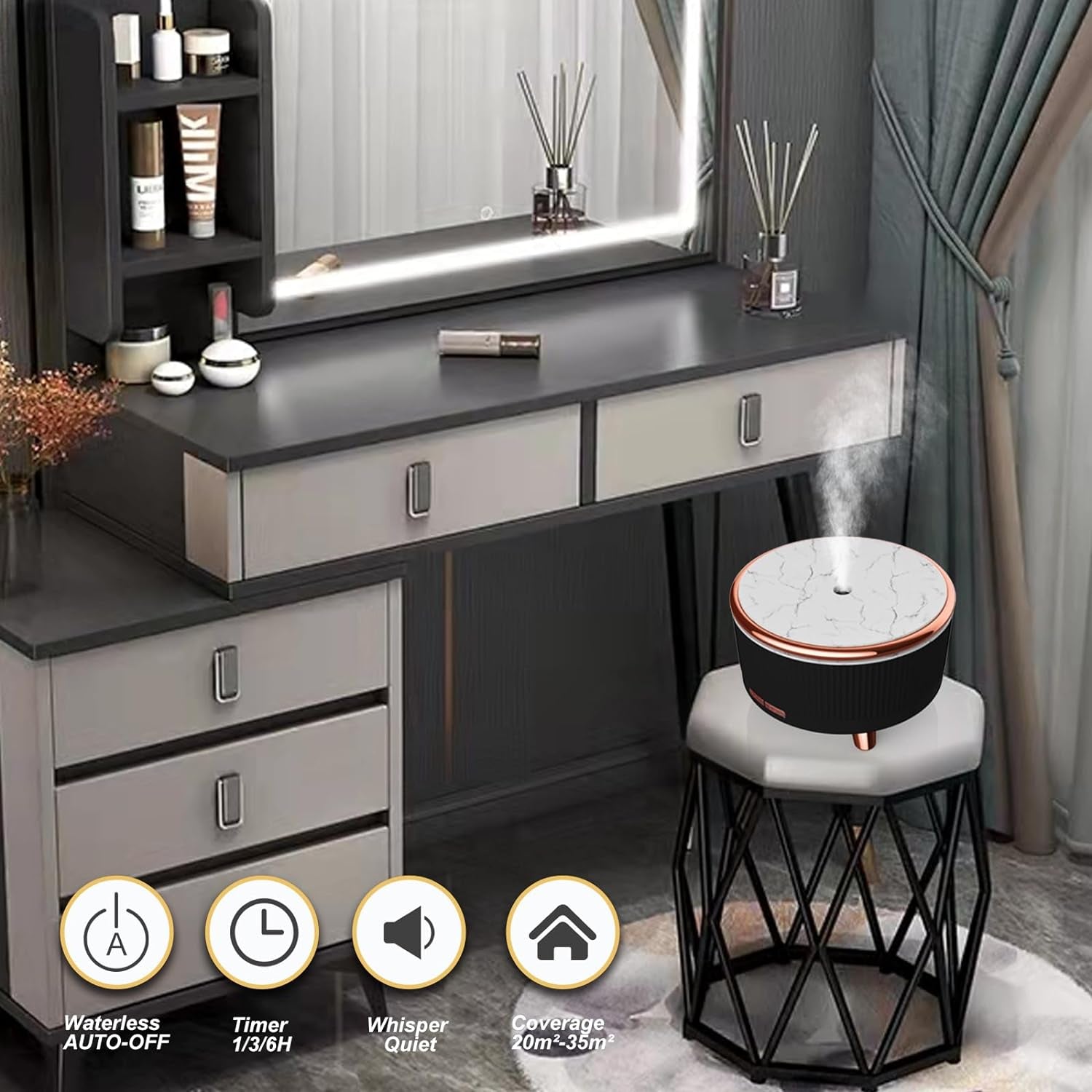 Diffusers for Essential Oils Large Room, 500Ml Aromatherapy Diffuser Cool Mist Humidifier with Remote Control,7 Colors Lights & 4 Mist Mode Waterless Auto off for Women Office Home