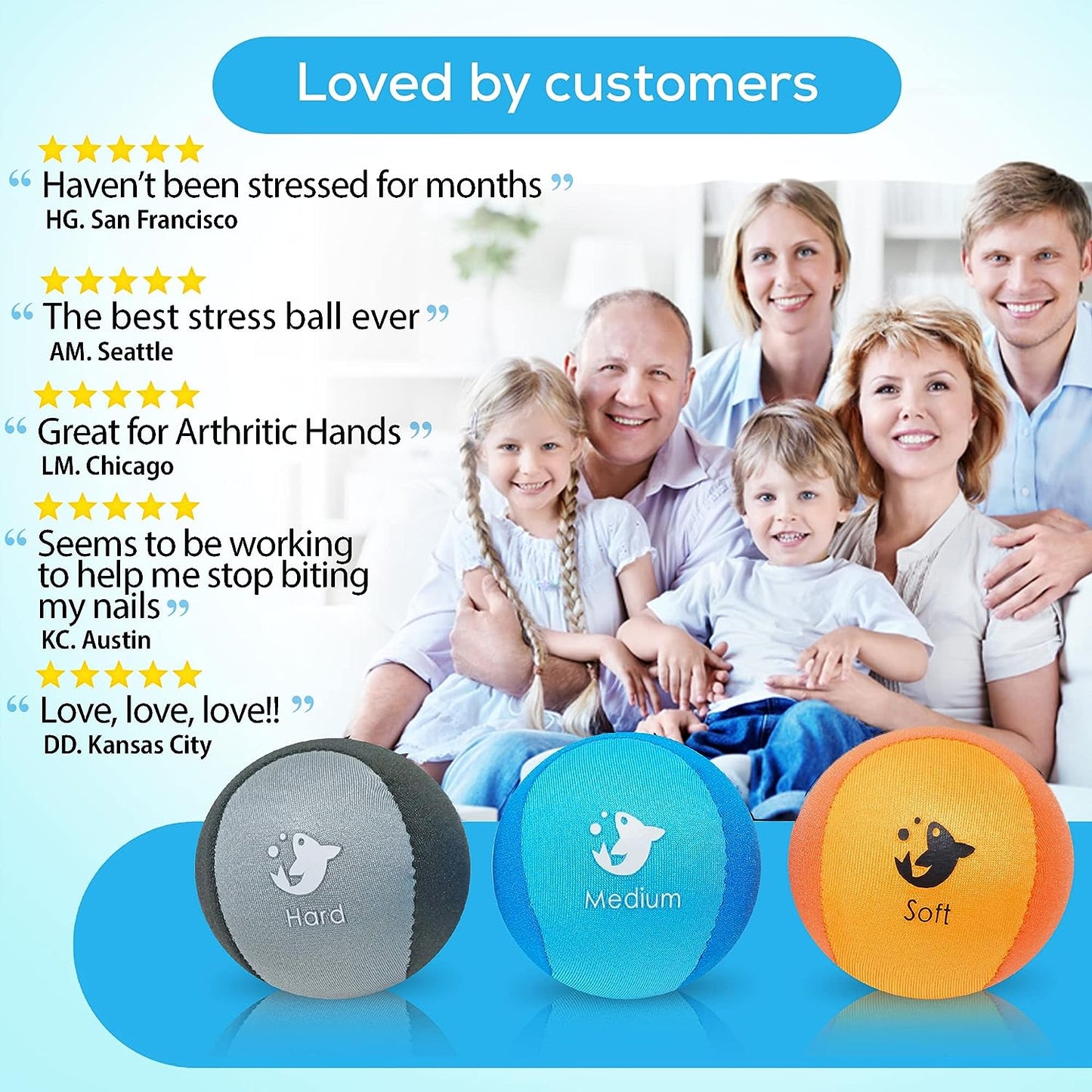 Hand Therapy Exercise Stress Ball Bundle - Tri-Density Stress Balls for Adults & Grip Strengthening