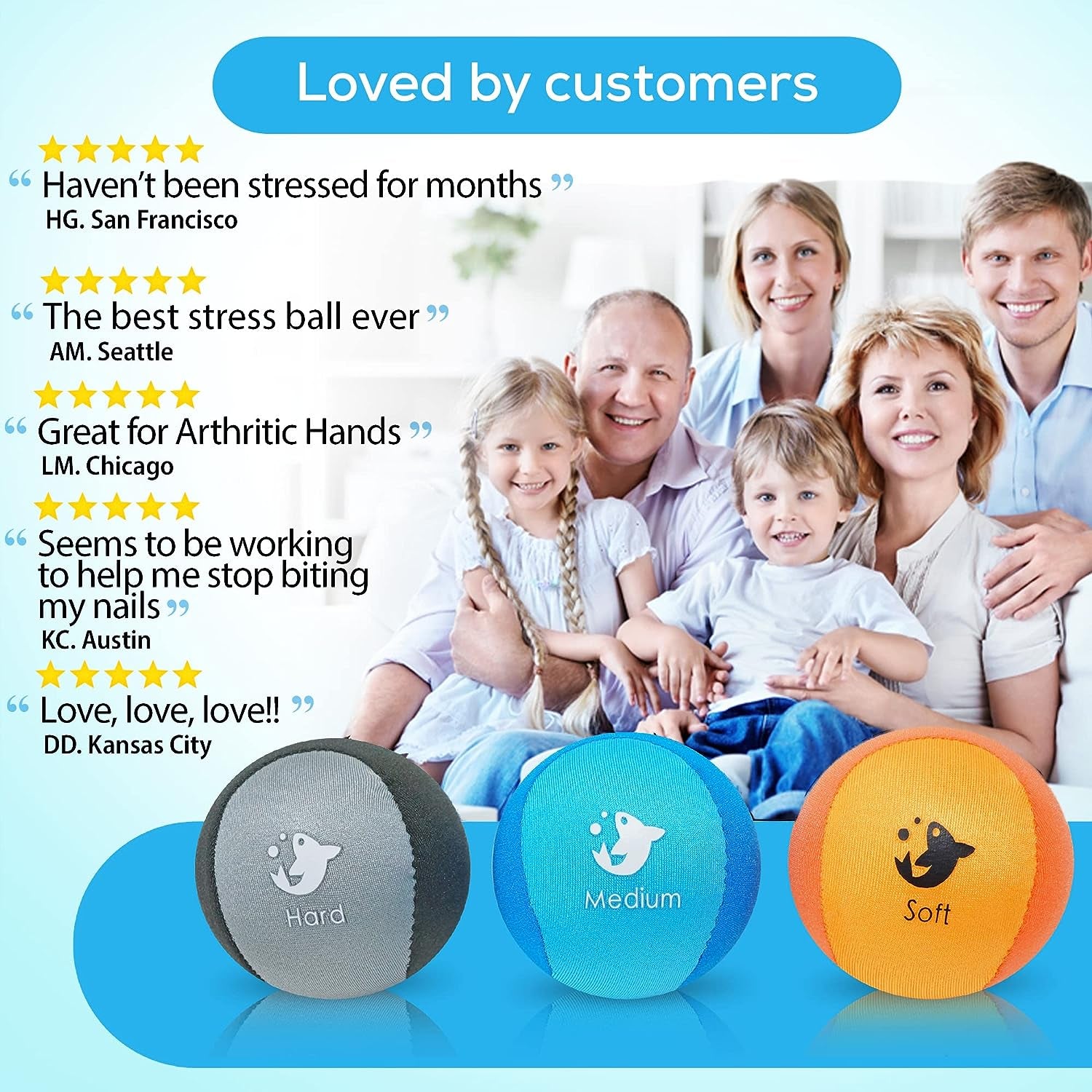 Hand Therapy Exercise Stress Ball Bundle - Tri-Density Stress Balls for Adults & Grip Strengthening